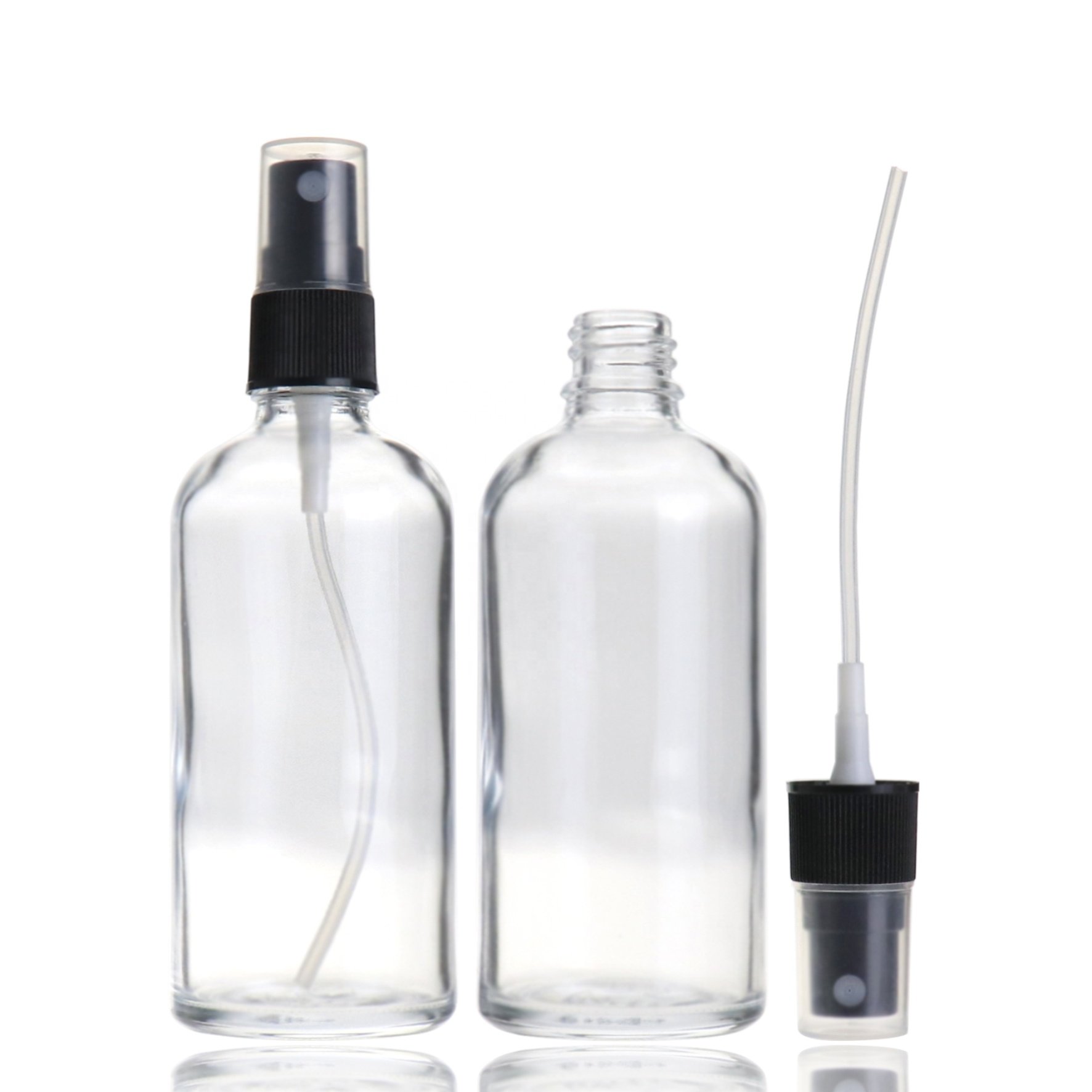 Empty clear 100 ml glass spray perfume bottle with mist spray for skin care packaging
