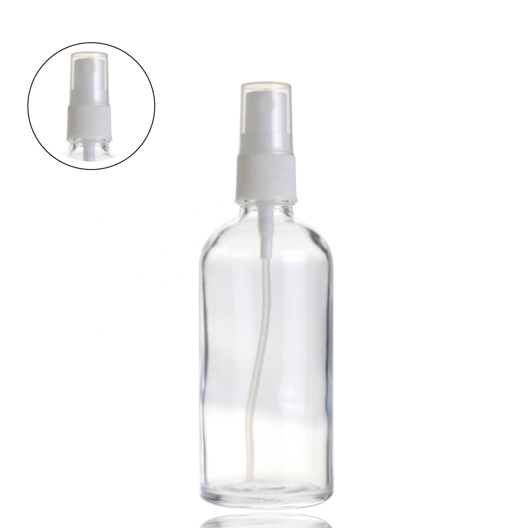 Empty clear 100 ml glass spray perfume bottle with mist spray for skin care packaging