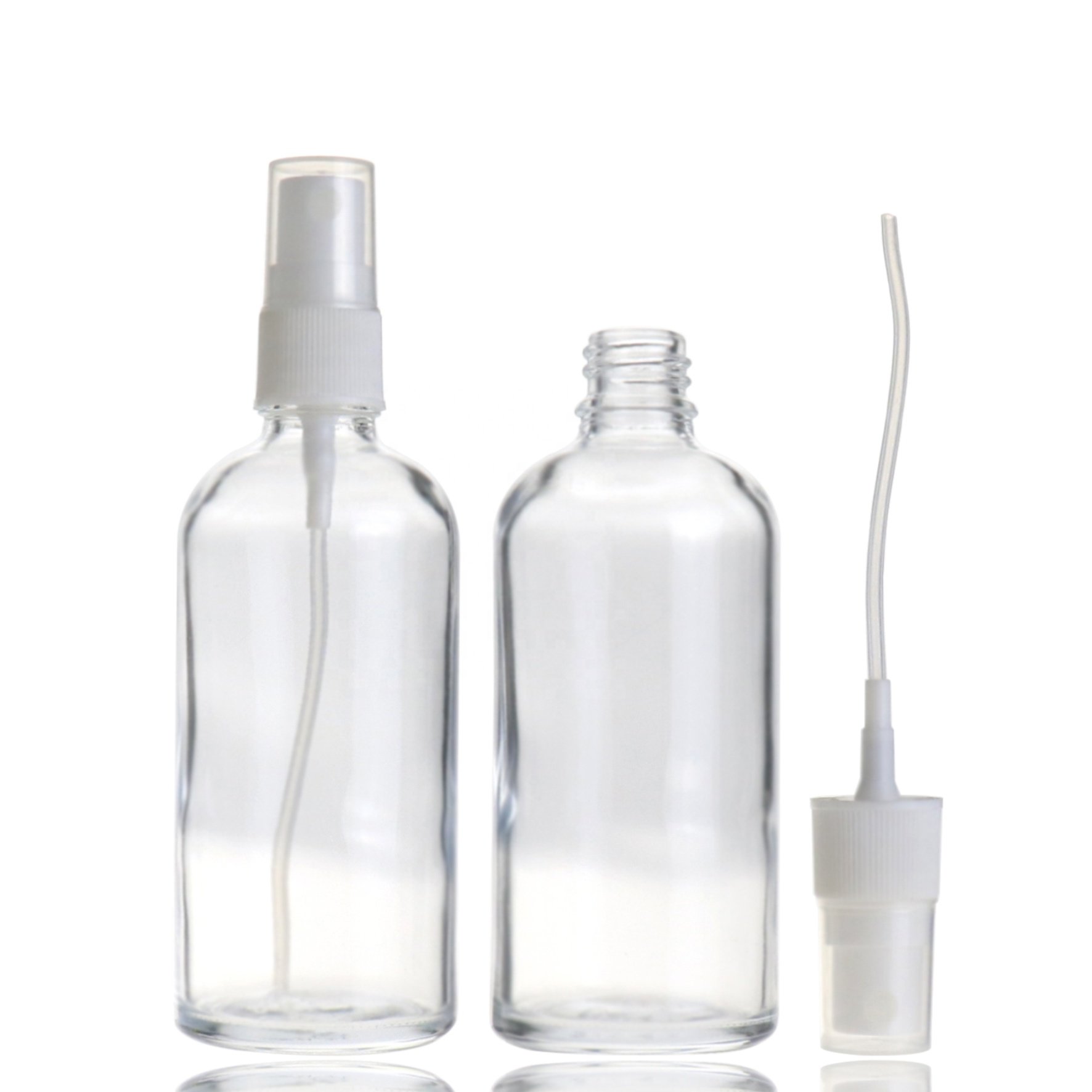 Empty clear 100 ml glass spray perfume bottle with mist spray for skin care packaging