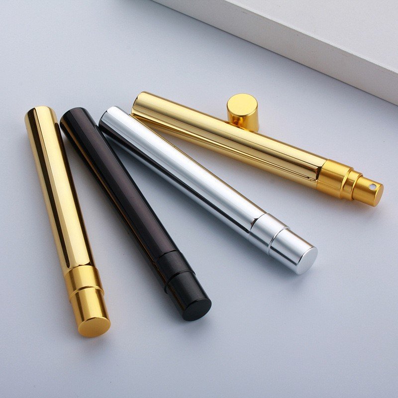 Portable Mini 10ml Gold Silver Black Glass Bottle Perfume Refillable Spray Sample Vial for Tester Atomizer Pump Spray Bottles