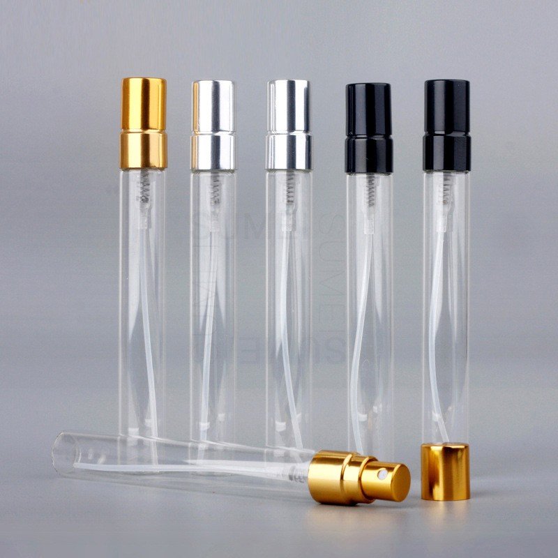 Portable Mini 10ml Gold Silver Black Glass Bottle Perfume Refillable Spray Sample Vial for Tester Atomizer Pump Spray Bottles