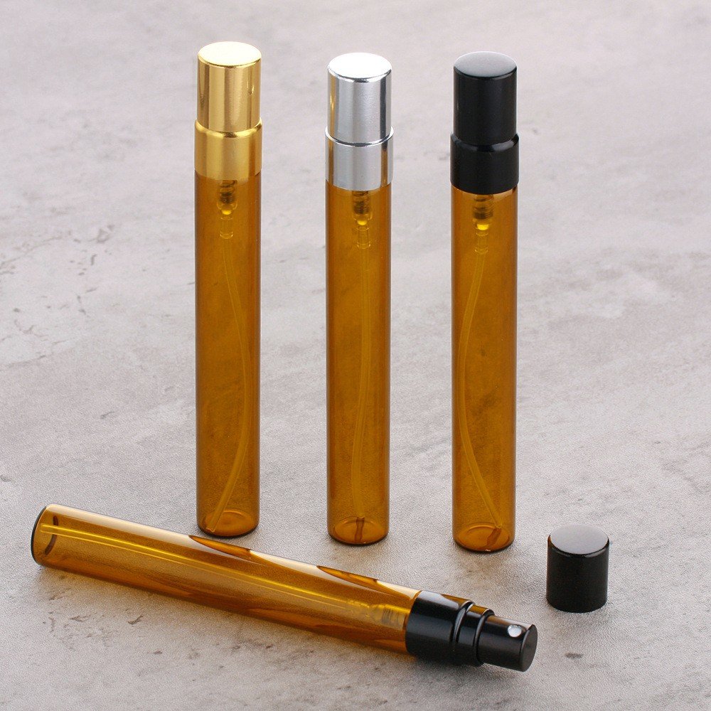 Portable Mini 10ml Gold Silver Black Glass Bottle Perfume Refillable Spray Sample Vial for Tester Atomizer Pump Spray Bottles