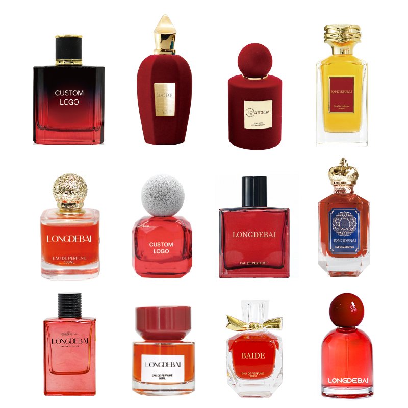 Wholesale custom spray glass bottle crimp round 30ml 50ml perfume glass bottle sets 100ml with gold cap and packaging