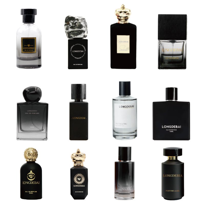 Wholesale custom spray glass bottle crimp round 30ml 50ml perfume glass bottle sets 100ml with gold cap and packaging