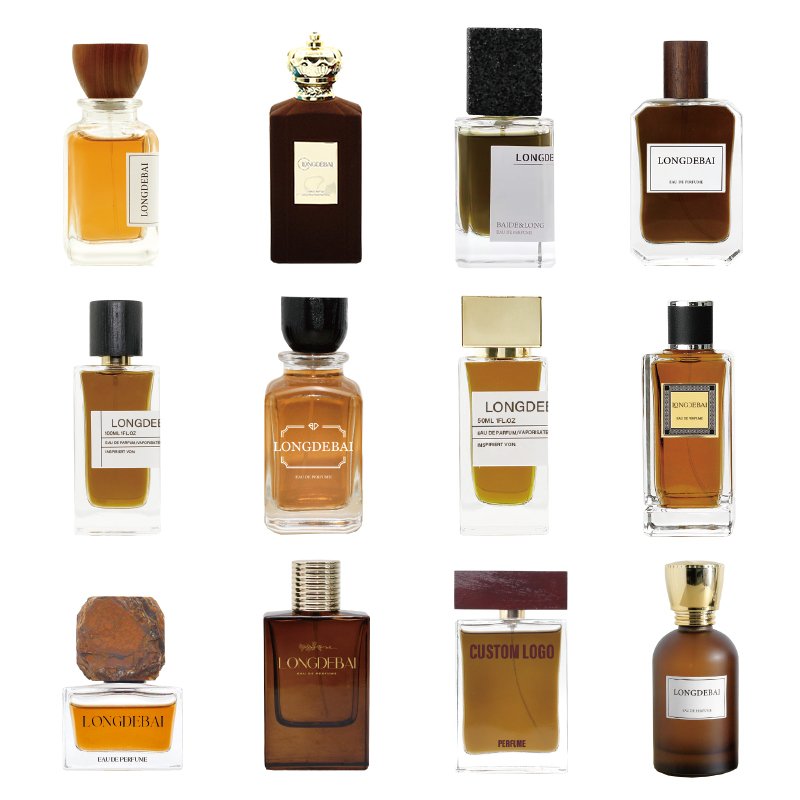 Wholesale custom spray glass bottle crimp round 30ml 50ml perfume glass bottle sets 100ml with gold cap and packaging