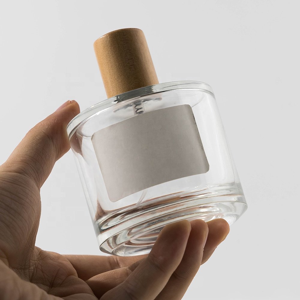 Wholesale 50ml 100ml Empty Perfume Glass Bottles Round Clear Refillable Perfume Bottle With Wooden Lid Perfume Fragrance Packing