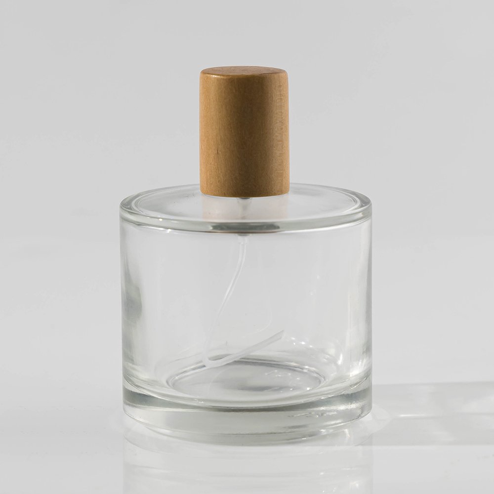 Wholesale 50ml 100ml Empty Perfume Glass Bottles Round Clear Refillable Perfume Bottle With Wooden Lid Perfume Fragrance Packing