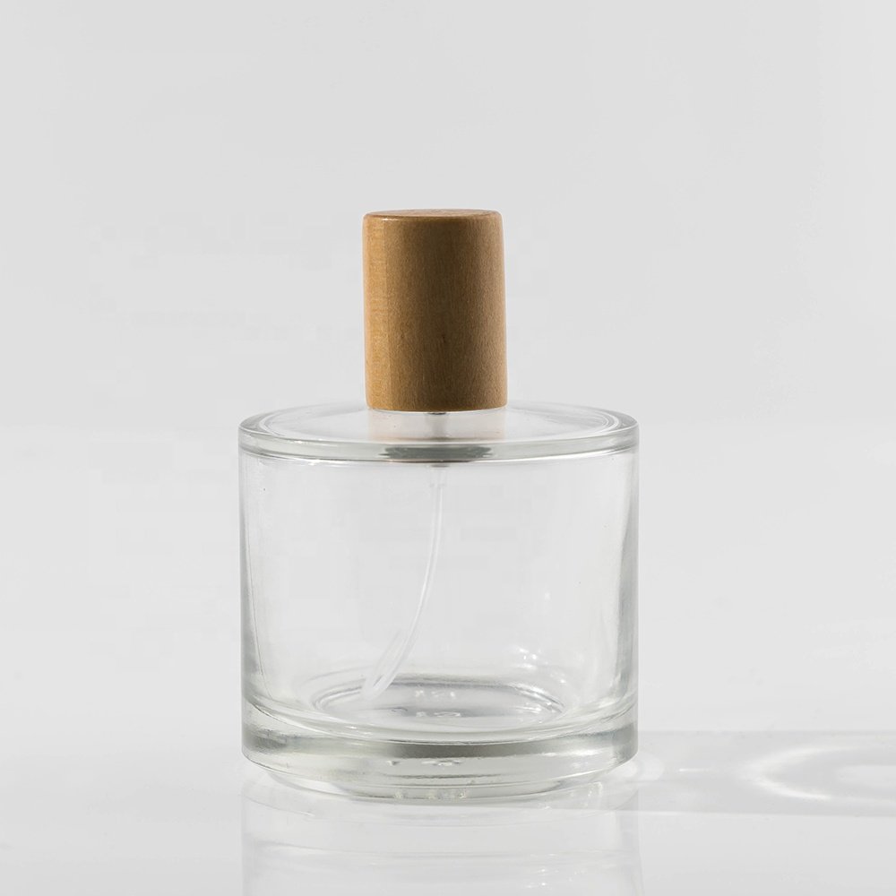 Wholesale 50ml 100ml Empty Perfume Glass Bottles Round Clear Refillable Perfume Bottle With Wooden Lid Perfume Fragrance Packing