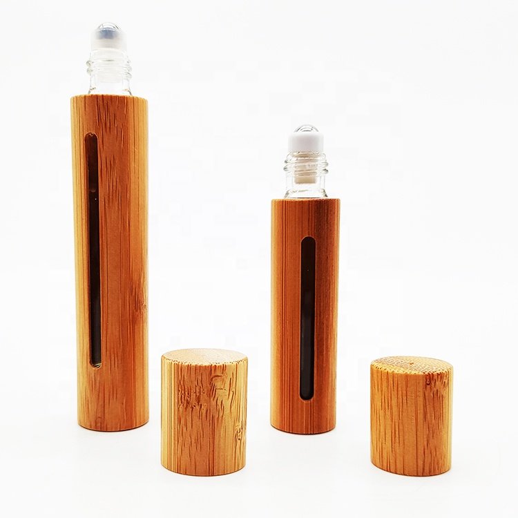 Portable Fancy Glass Essential Oil Bottle with Bamboo Cover Roll On Glass Bottles Eye Cream Glass Bottle with Brush
