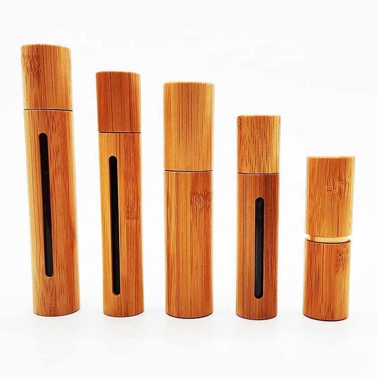 Portable Fancy Glass Essential Oil Bottle with Bamboo Cover Roll On Glass Bottles Eye Cream Glass Bottle with Brush