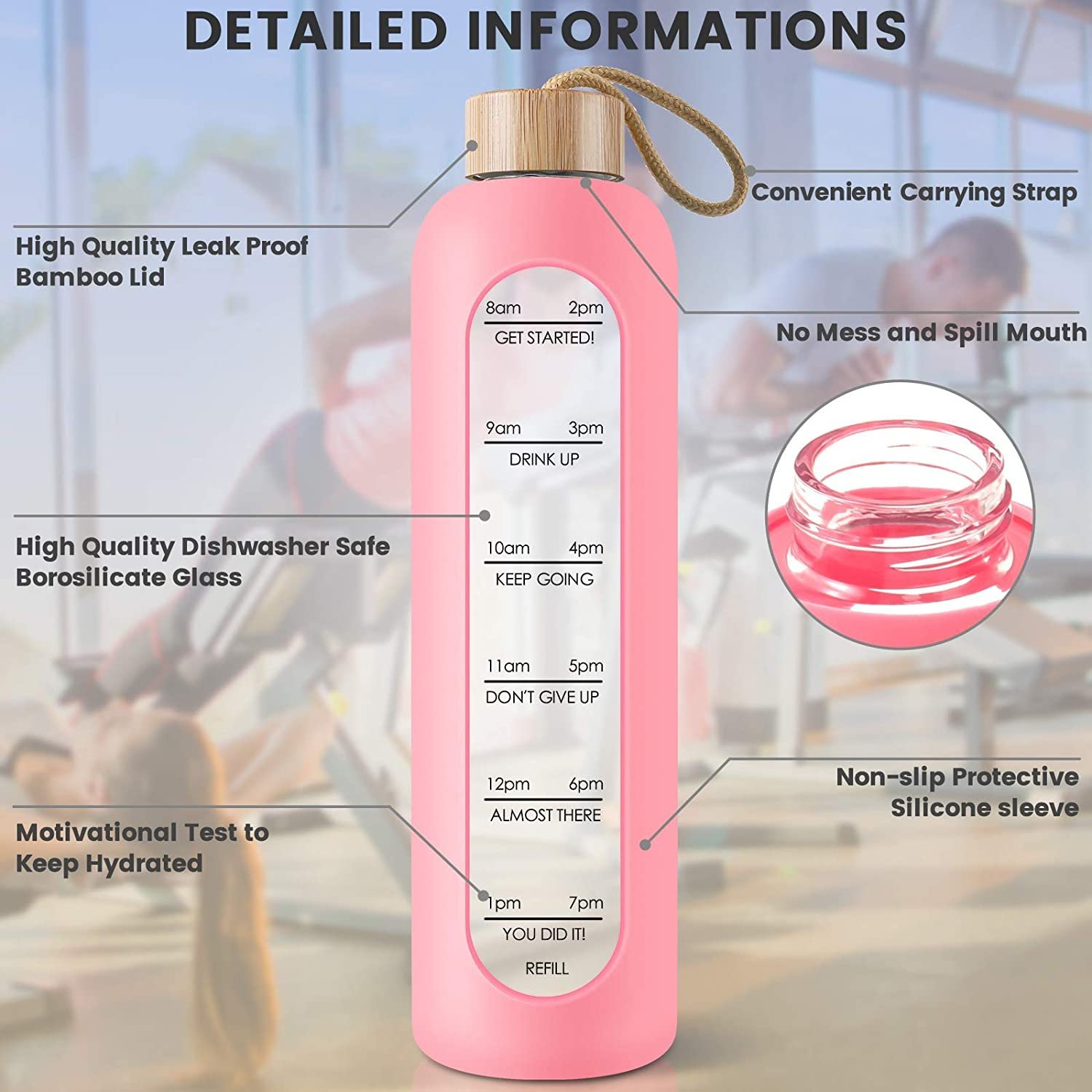 TOPKO Eco-friendly Metal Portable Lid Silicone Sleeve Durable Borosilicate Glass Bottle