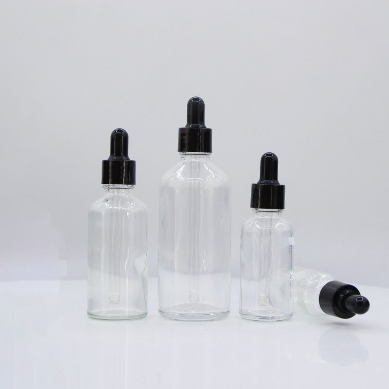 Clear essential oil bottle with dropper 5ml 10ml 15ml bottle for cosmetic black lid essential oil glass bottle