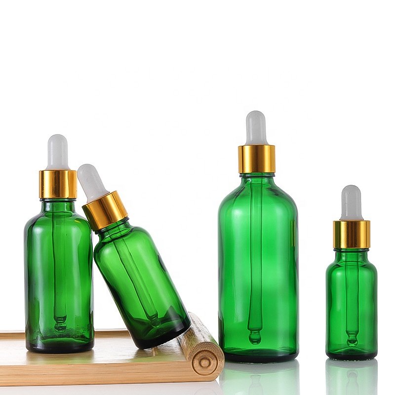 30ml Green glass dropper bottle Korean skincare cosmetic packaging glass container for beauty liquid serum hair perfume essence