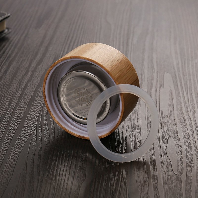 Eco-friendly Double Wall High Borosilicate Glass Water Bottle Insulated Tea Infuser Straight Tumbler Tea Cup With Bamboo Lids
