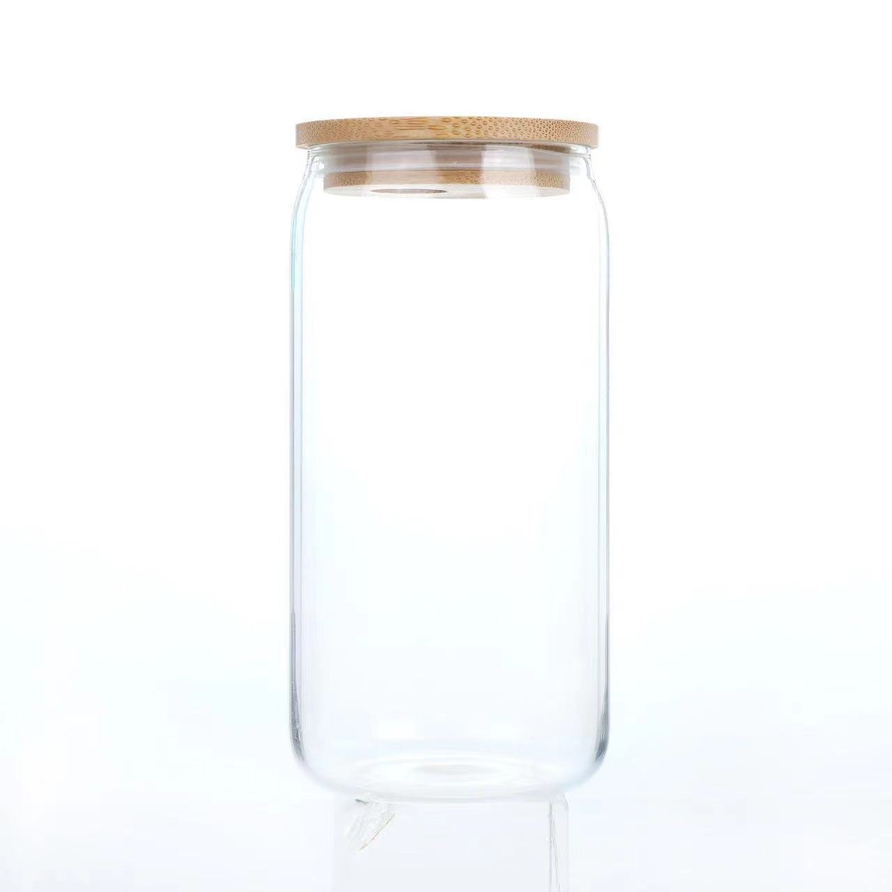 Libbey 16oz Fast Custom Glass Beer Soda Cups minimalist style 16oz Glass Can with Bamboo Lid and Straw for Parties