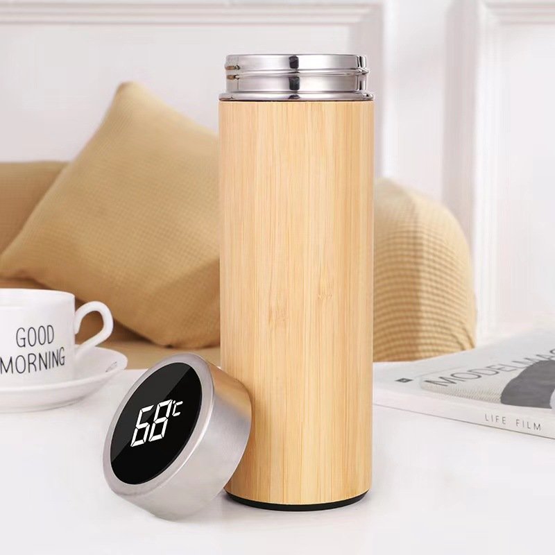 gourde botol tasse Customized Travel Vacuum Flask Wood Water Bottles Smart Stainless Steel Water Bottle Bamboo