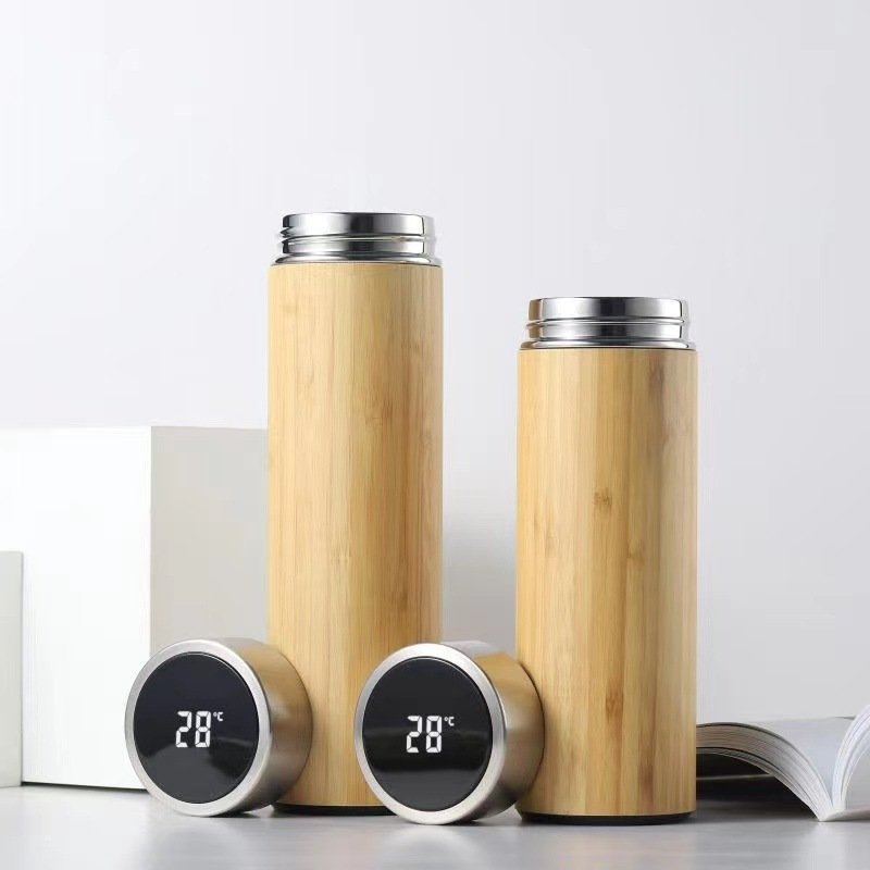 gourde botol tasse Customized Travel Vacuum Flask Wood Water Bottles Smart Stainless Steel Water Bottle Bamboo