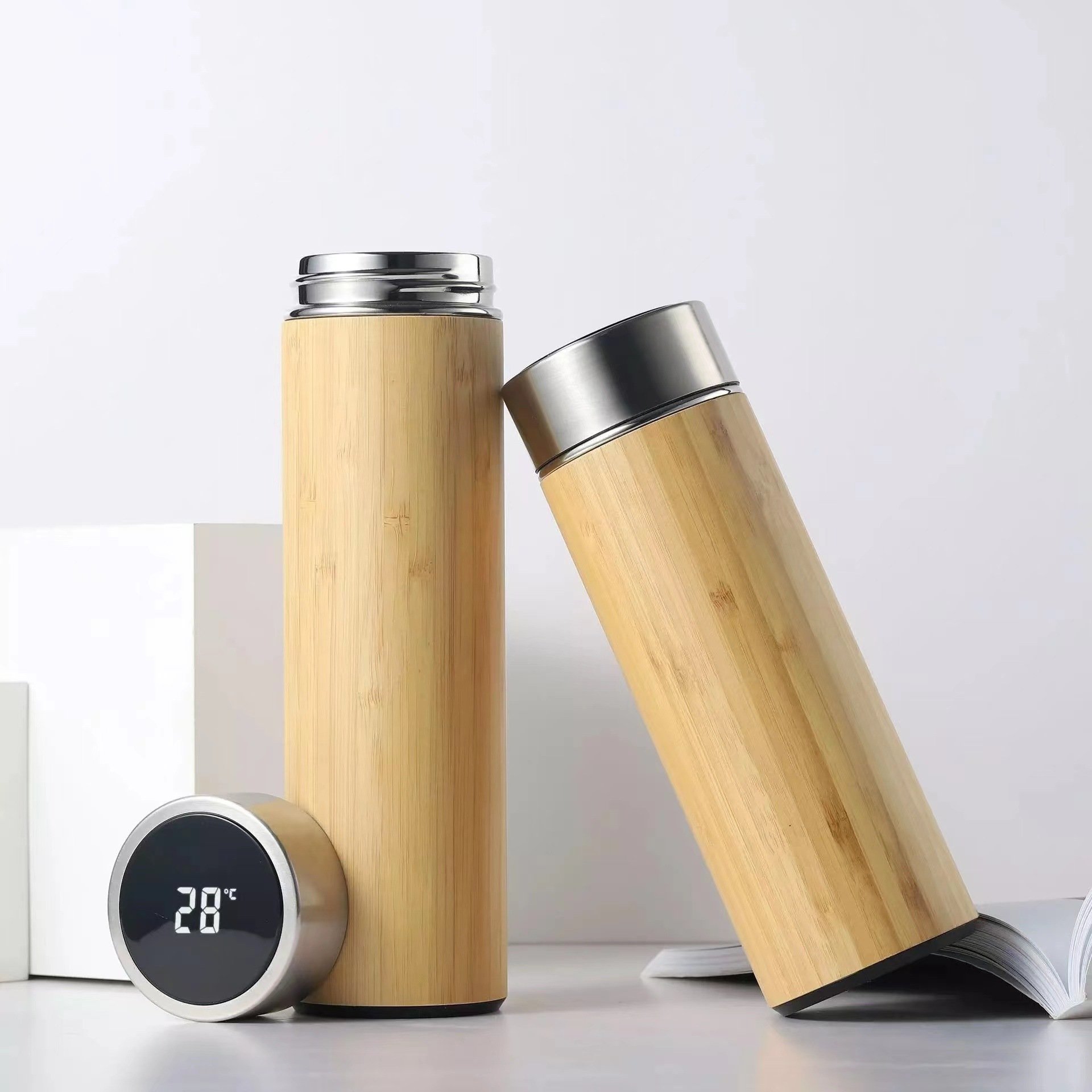 gourde botol tasse Customized Travel Vacuum Flask Wood Water Bottles Smart Stainless Steel Water Bottle Bamboo