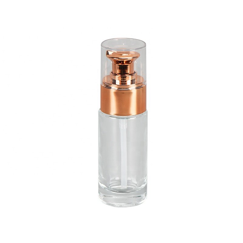 15ml 30ml 1oz empty cosmetic packaging rose gold skin care essential oil liquid foundation glass pump bottle