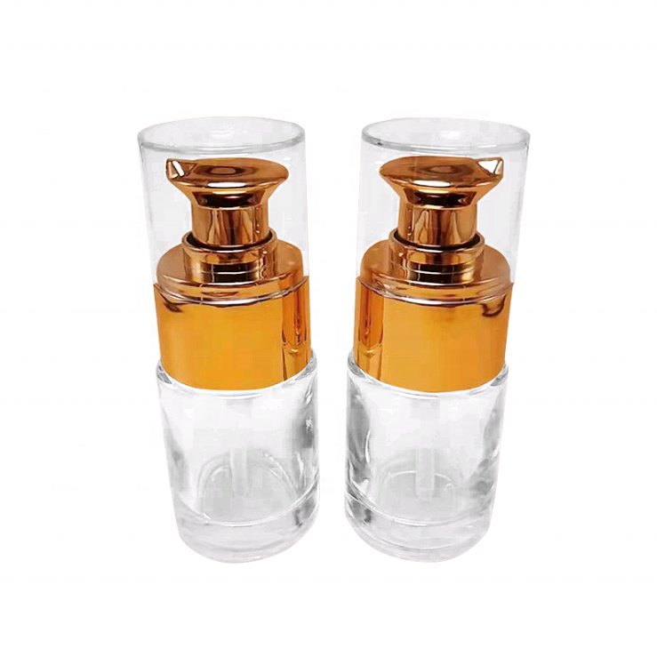 15ml 30ml 1oz empty cosmetic packaging rose gold skin care essential oil liquid foundation glass pump bottle