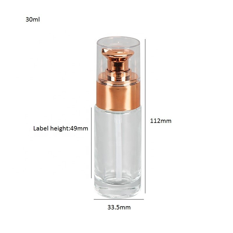 15ml 30ml 1oz empty cosmetic packaging rose gold skin care essential oil liquid foundation glass pump bottle