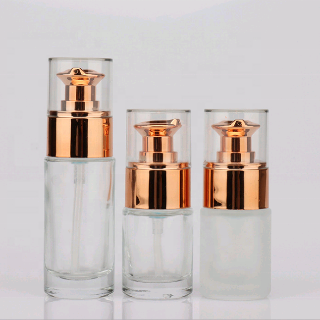 15ml 30ml 1oz empty cosmetic packaging rose gold skin care essential oil liquid foundation glass pump bottle