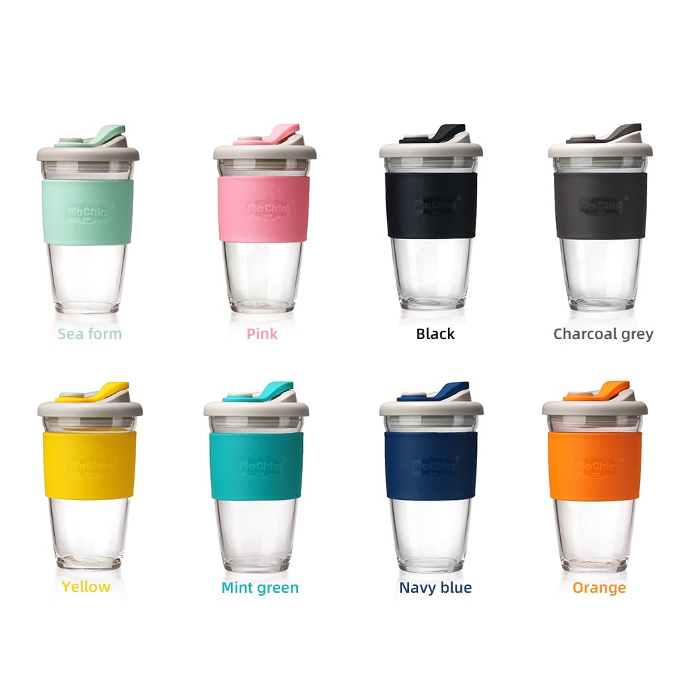 Eco-Friendly Insulation Non-Slip Portable Coffee Milk Tea Transparent Glass Cups With Silicone Cover