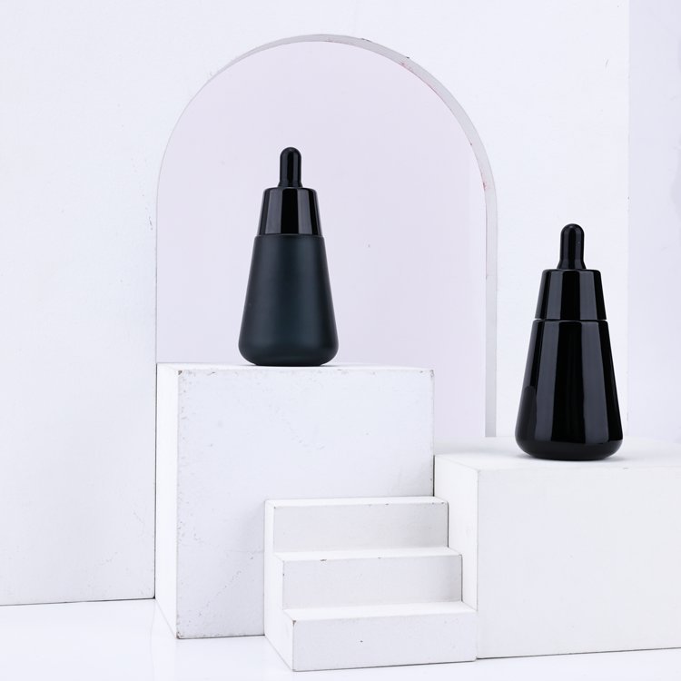 New shape 50ml serum gradient black glass dropper bottle for essential oils with packing box