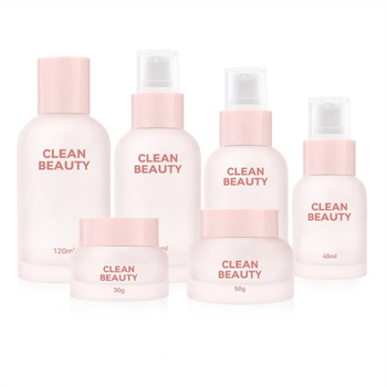 Hot Style empty pink luxury cosmetic packaging glass bottle And Jar 30ml 50ml With Pump