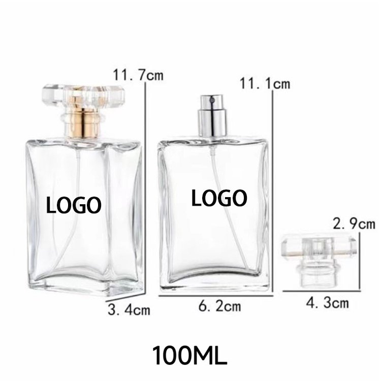 Custom Logo 30ml 50ml 100ml Empty Luxury Flat Square Spray Fragrance Parfum Bottle Clear Black Refillable Perfume Glass Bottle