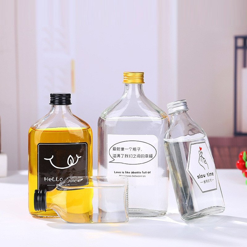 50ml 200ml 500ml Flat Bottle Beverage Cold Brewed Coffee Juice Glass Bottle With Sealed Aluminum Cap