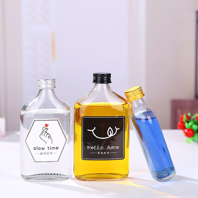 50ml 200ml 500ml Flat Bottle Beverage Cold Brewed Coffee Juice Glass Bottle With Sealed Aluminum Cap