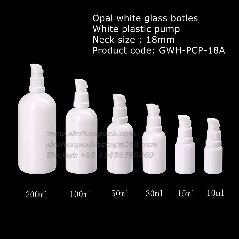 1 oz empty face cream bottle 30ml opal white glass cosmetic bottles 30 ml with white plastic serum pump