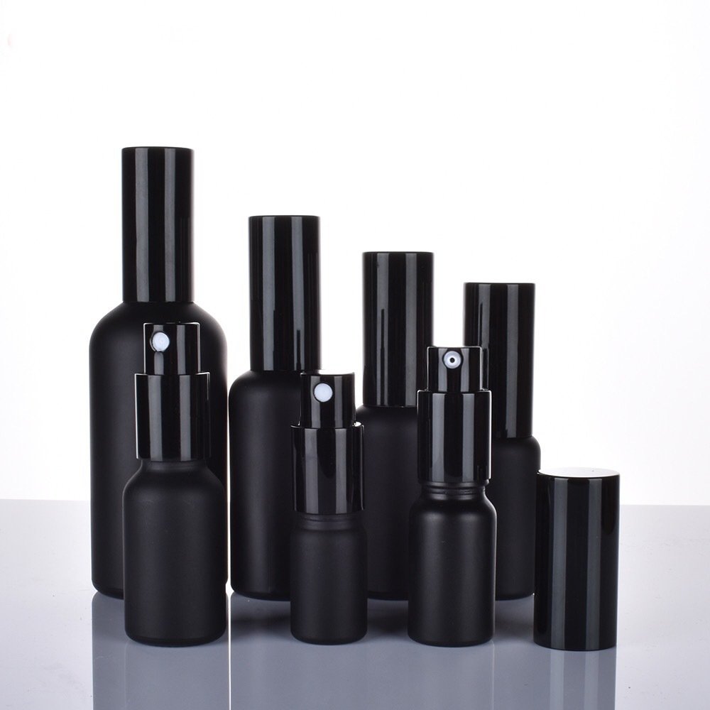 Frosted Matte Essential Oil Bottle 5ml,10ml,15ml,30ml ,50ml,100ml Empty Lotion Bottle Dark Black Spray Glass Bottle