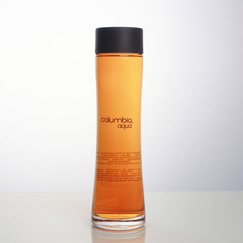 Luxury screen printing decal logo 500ml 700ml high flint clear round juice beverage water glass bottle with plastic cap