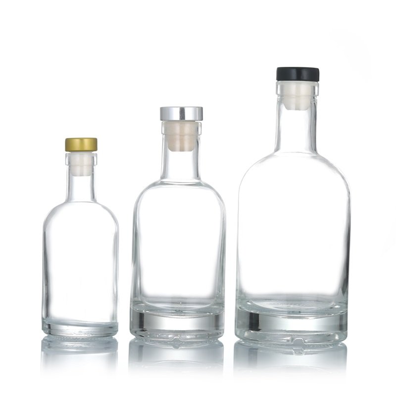 Round Transparent Frost Milk Juice Wine Bottle 100ml 250ml 500ml 1000ml Food Grade Brandy Whisky Glass Bottle With Cork Stopper
