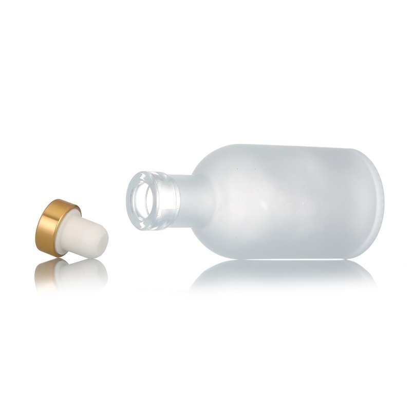 Round Transparent Frost Milk Juice Wine Bottle 100ml 250ml 500ml 1000ml Food Grade Brandy Whisky Glass Bottle With Cork Stopper