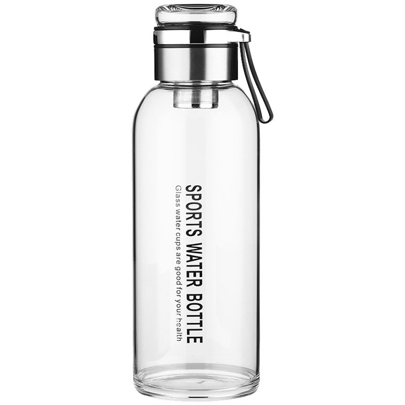Portable Reusable Round shape Drinking Glass Water Bottle Mineral Water Stainless Steel Tea Strainer Glass Water Bottle