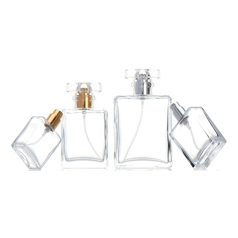 Luxury 20ml 30ml 50ml 100ml Square Glass Perfume Bottle with Pump Sprayer Accept Screen Printing Surface