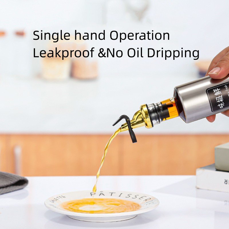 300ml Oil Vinegar Bottle Round Glass Dispenser with Stainless Steel Shell