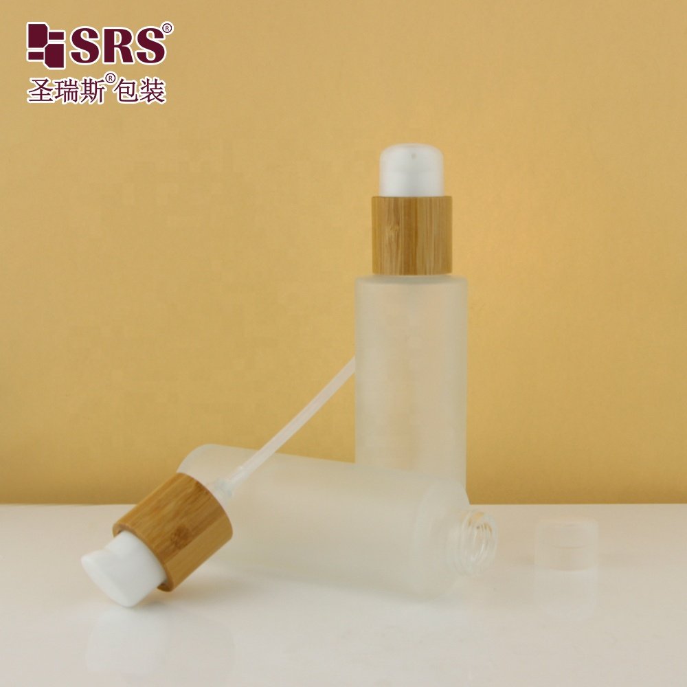 100ml Frosted Transparent Bottles With Rotary Pump Packaging Bamboo Glass Bottle