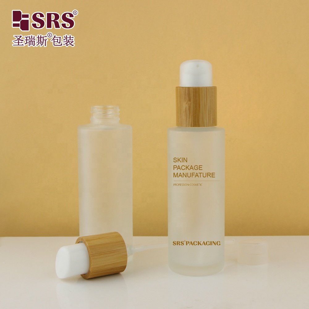100ml Frosted Transparent Bottles With Rotary Pump Packaging Bamboo Glass Bottle