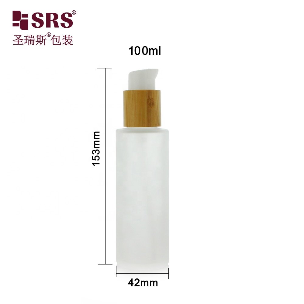 100ml Frosted Transparent Bottles With Rotary Pump Packaging Bamboo Glass Bottle
