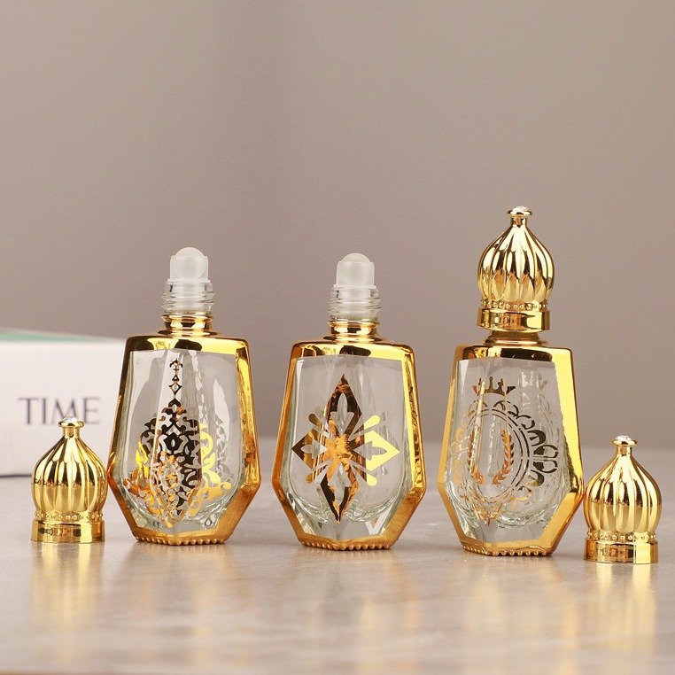 high quality Golden perfume bottle 10ml 15ml perfume oil roll on glass bottle with roller ball perfume bottle