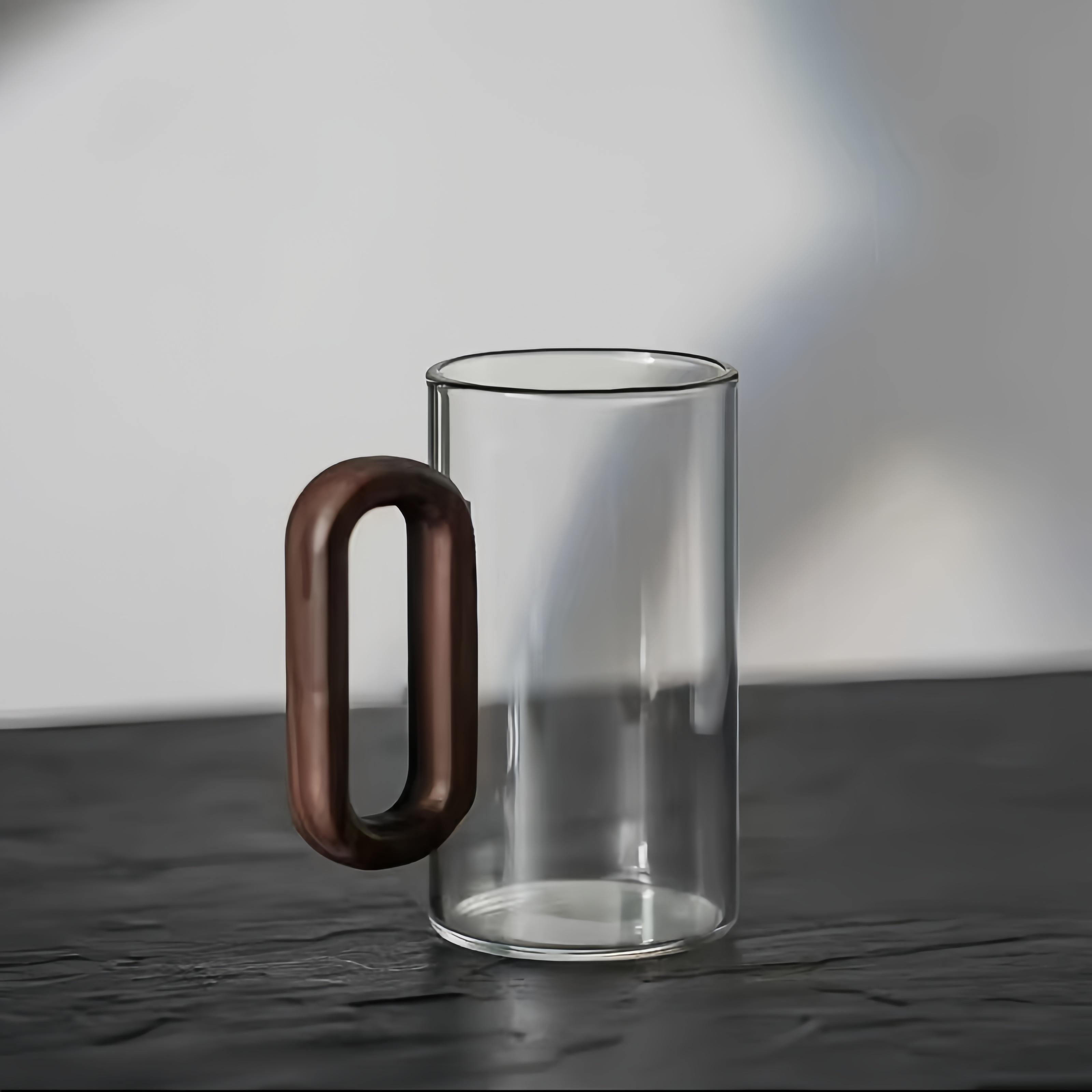 Creative wooden handle single tier glass cup high borosilicate glass tea cups glass water cup