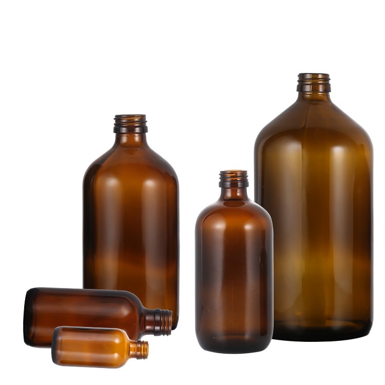 Large Capacity 15ml 30ml 60ml 120ml 250ml 500ml 1000ml Amber Boston Round Glass Bottle For Medicine