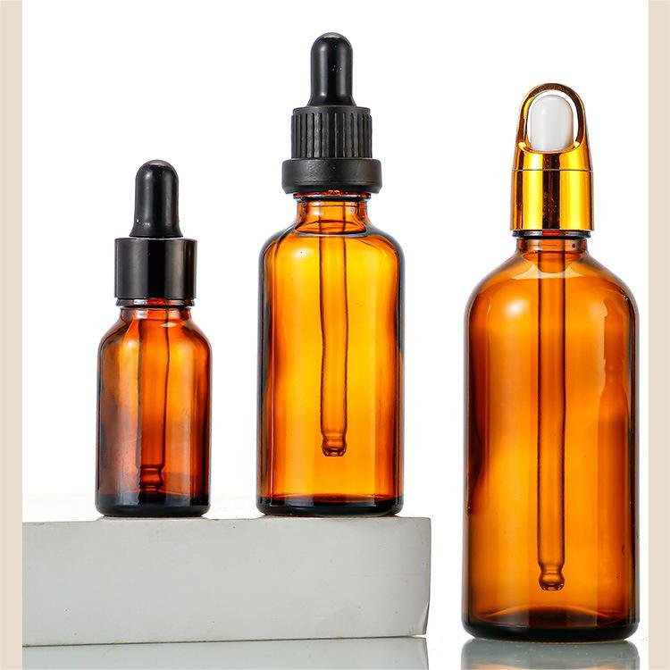 Glass Bottles New Amber Glass Dropper Bottle with Various Rubber Heads