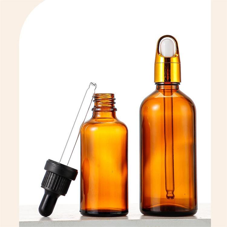Glass Bottles New Amber Glass Dropper Bottle with Various Rubber Heads
