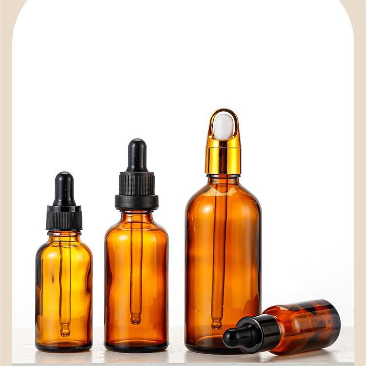 Glass Bottles New Amber Glass Dropper Bottle with Various Rubber Heads