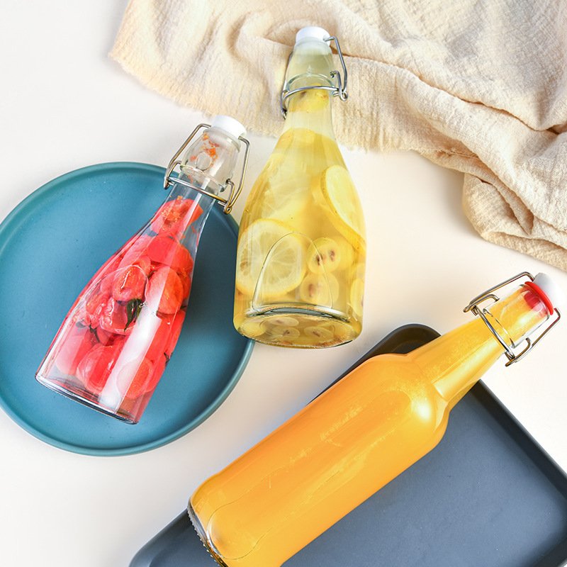 250ml 500ml 750ml 1000ml ml Household Comm Scope Tea Beverage Glass Swing Bottle With Sealed Rubber Cover Glass Bottle